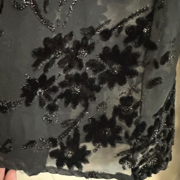 Virgo Velvet Blouse Womens 14 Black Sheer Sparkle Collard Floral Whimsigoth - Picture 6 of 6